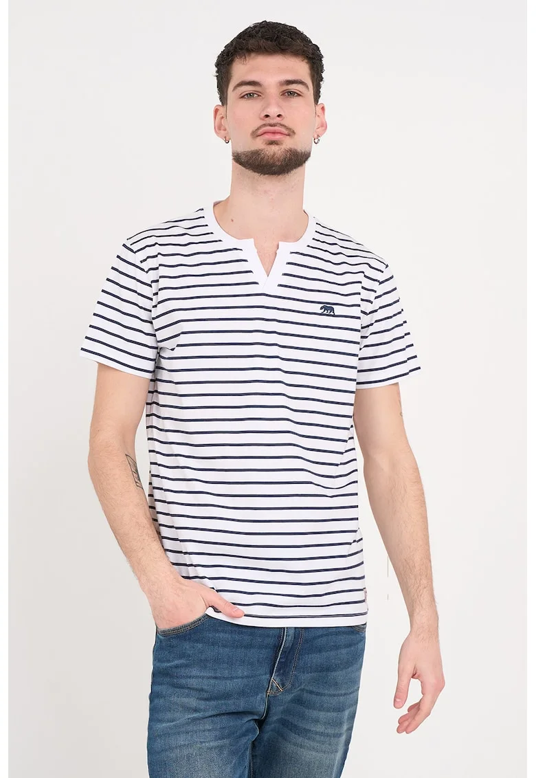 Tricou din bumbac cu dungi, Alb/Bleumarin