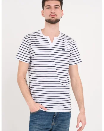 Tricou din bumbac cu dungi, Alb/Bleumarin