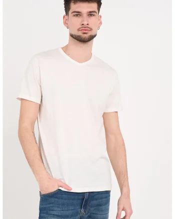 Tricou din bumbac cu decolteu in V, Alb