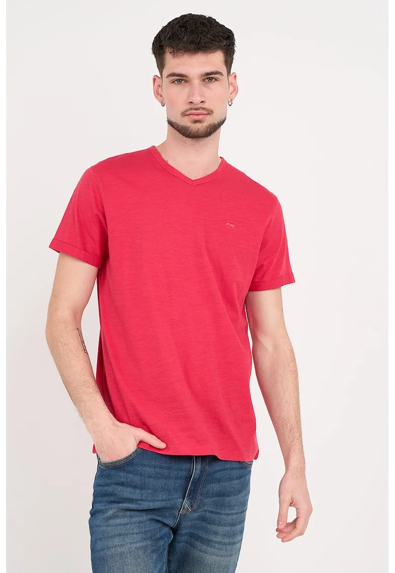 Tricou din bumbac cu decolteu in V, Rosu vermillion