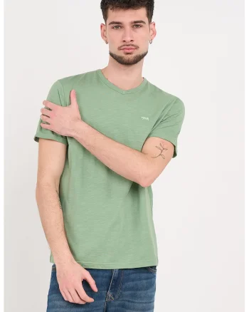 Tricou din bumbac cu decolteu in V, Verde deschis