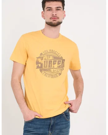 Tricou din bumbac cu imprimeu text, Galben sofran