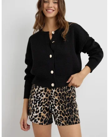 Cardigan  texturat cu nasturi, negru, tricot,