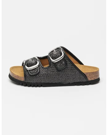Papuci cu catarama Noelle, Negru/Argintiu