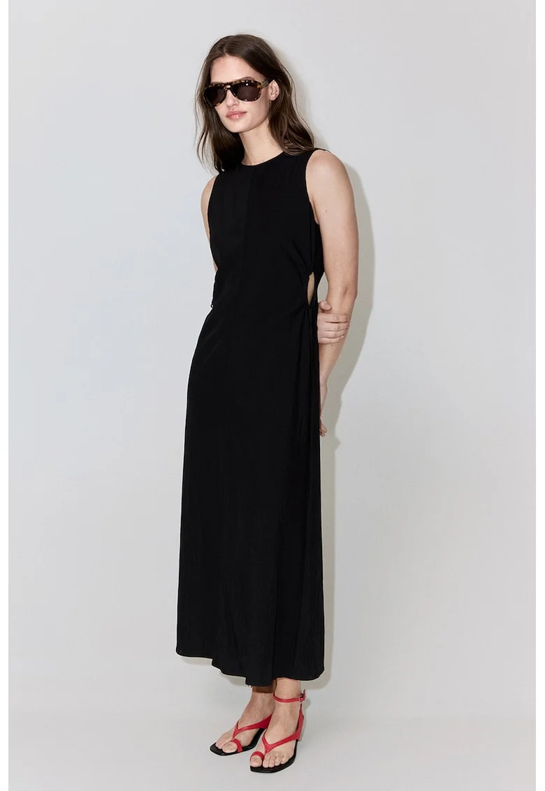 Rochie midi cu croiala evazata, fara maneci, Negru