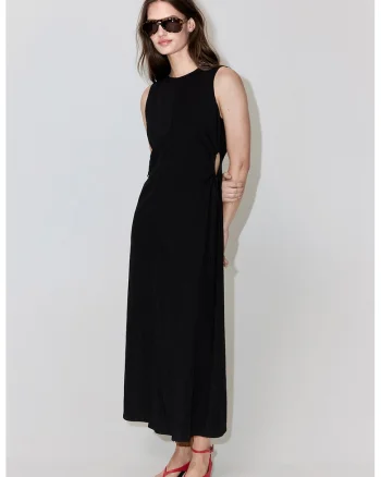 Rochie midi cu croiala evazata, fara maneci, Negru