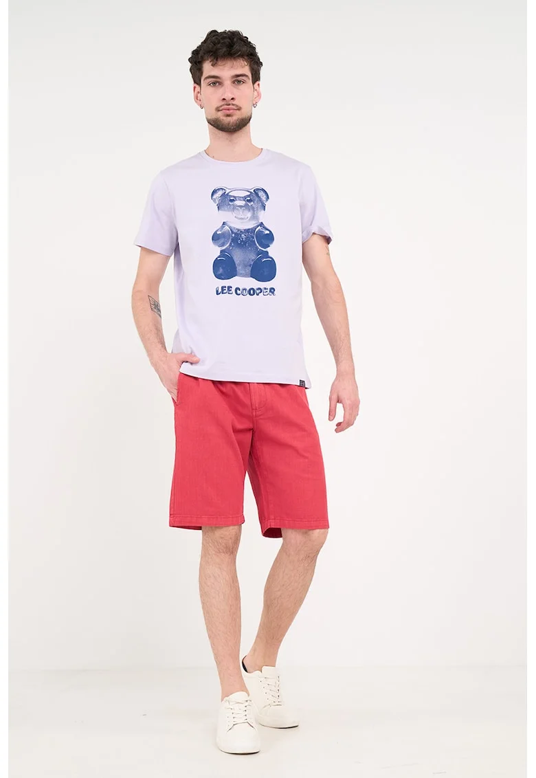Pantaloni scurti din bumbac cu croiala conica si snur, Rosu vermillion
