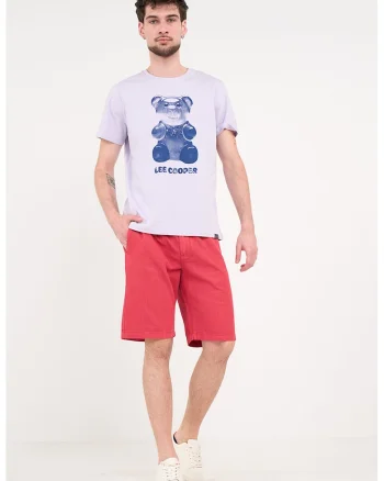 Pantaloni scurti din bumbac cu croiala conica si snur, Rosu vermillion