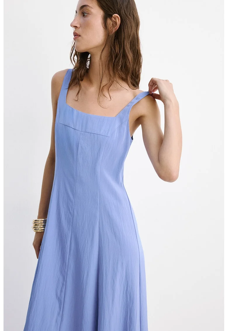 Rochie cu decolteu patrat, fara maneci, Albastru lavanda