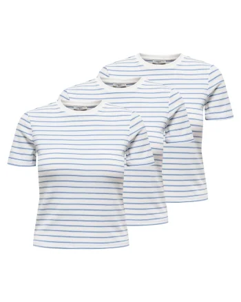 Tricou slim fit cu model in dungi si decolteu la baza gatului, Alb/Albastru