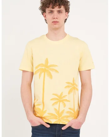 Tricou din bumbac cu imprimeu palmieri, Galben