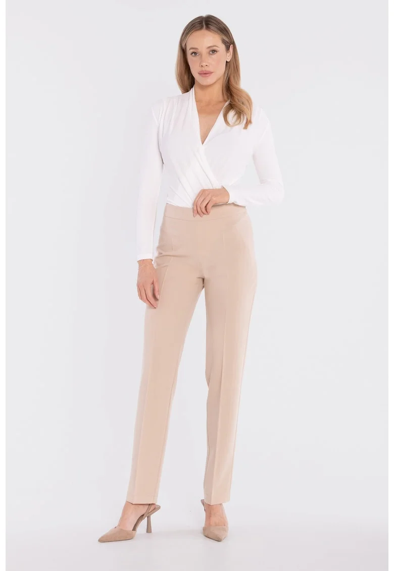 Pantaloni tigareta cu fermoar lateral,  concept A trois, Roz, Bej