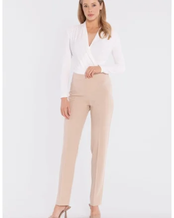 Pantaloni tigareta cu fermoar lateral,  concept A trois, Roz, Bej