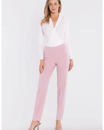 Pantaloni tigareta cu fermoar lateral,  concept A trois, Roz, Lila
