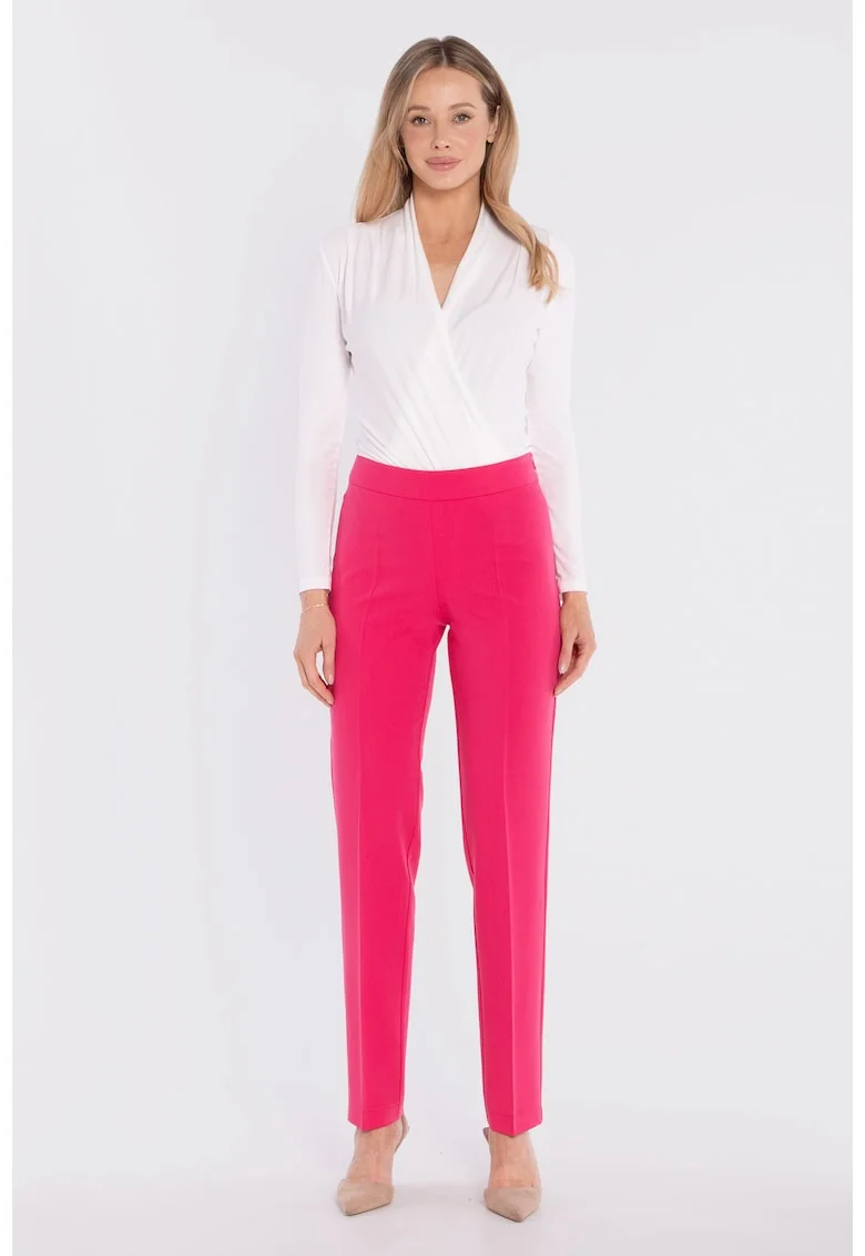 Pantaloni tigareta cu fermoar lateral,  concept A trois, Roz, Roz