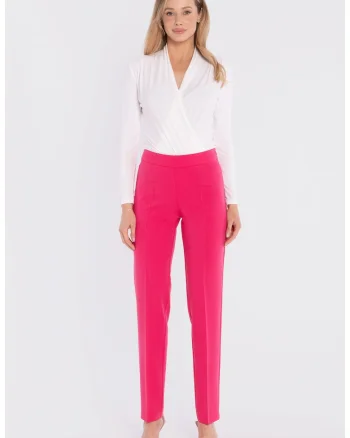 Pantaloni tigareta cu fermoar lateral,  concept A trois, Roz, Roz