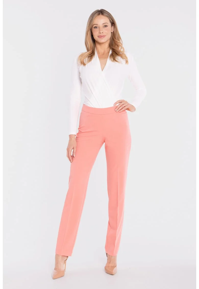 Pantaloni tigareta cu fermoar lateral,  concept A trois, Roz, Roz somon