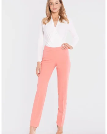 Pantaloni tigareta cu fermoar lateral,  concept A trois, Roz, Roz somon