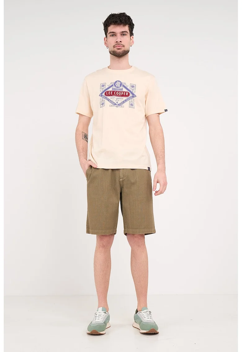 Pantaloni scurti din bumbac cu croiala conica si snur, Verde masliniu
