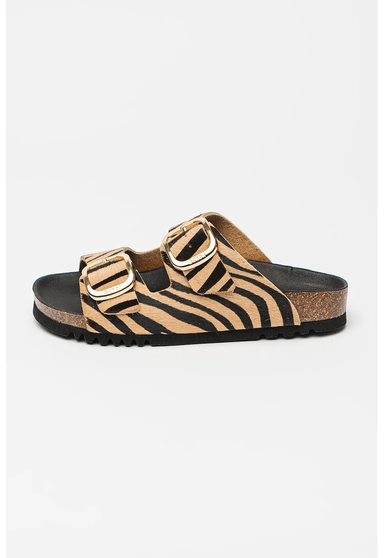 Papuci cu animal print Noelle, Negru/Maro deschis