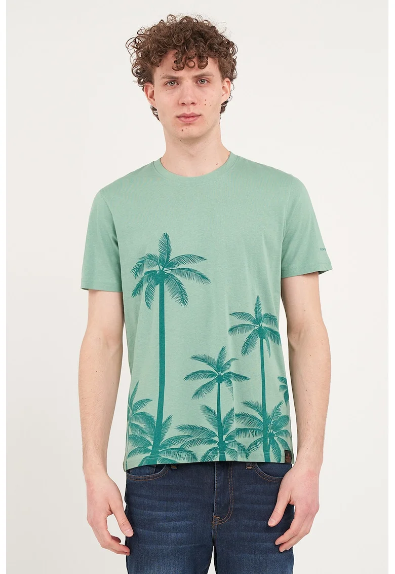 Tricou din bumbac cu imprimeu palmieri, Verde deschis