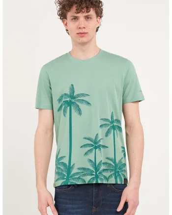 Tricou din bumbac cu imprimeu palmieri, Verde deschis