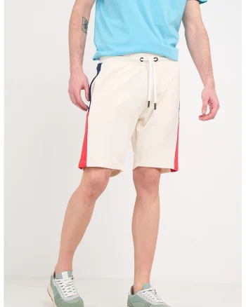 Pantaloni scurti din amestec de bumbac cu logo, Alb murdar