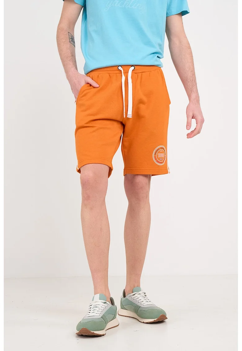 Pantaloni scurti din amestec de bumbac cu snur, Portocaliu mandarina