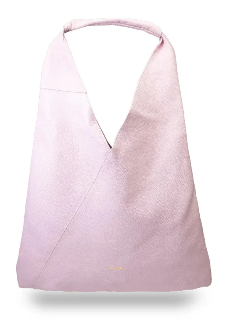 Geanta dama din piele naturala roz deschis Camelia, 46x50x2 cm