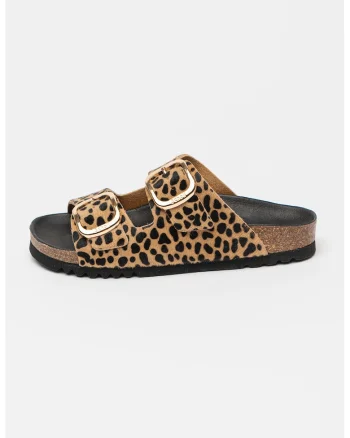 Papuci cu animal print Noelle, Negru/Maro deschis