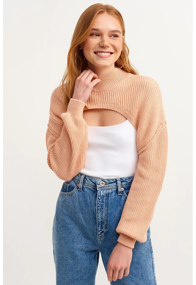 Pulover crop cu decolteu la baza gatului Parcutroll, Roz pastel