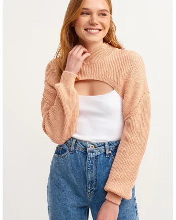 Pulover crop cu decolteu la baza gatului Parcutroll, Roz pastel