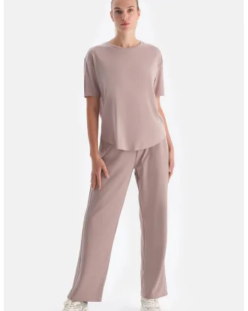 Pantaloni din amestec de modal cu snur, Nude rose