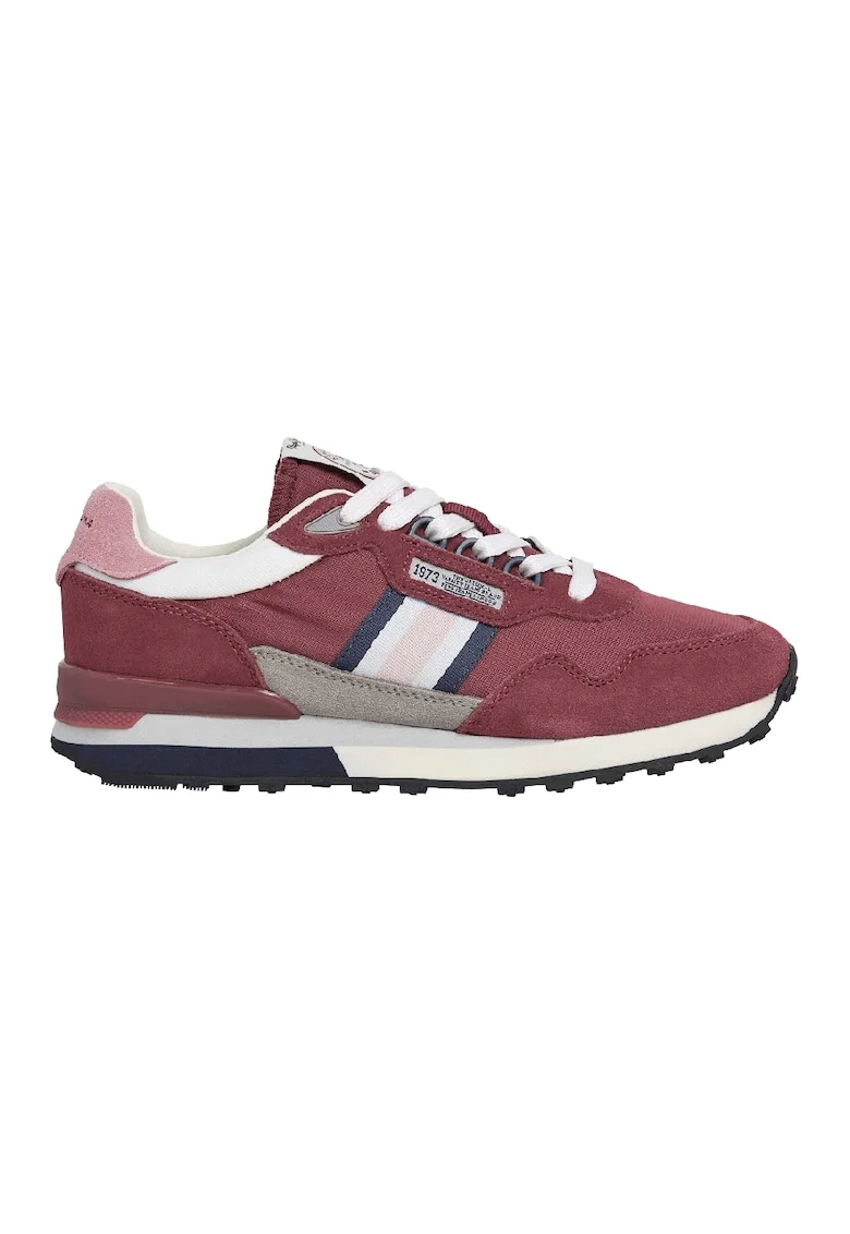 Pantofi sport din piele intoarsa cu insertii din material textil, Rosu/Gri cenusiu/Bleumarin