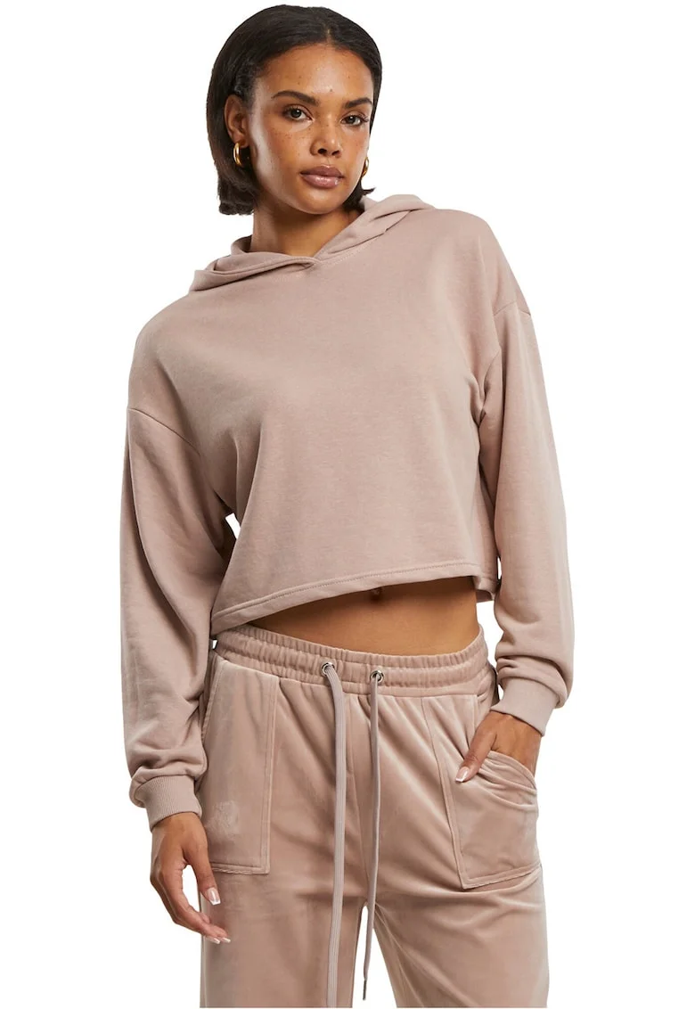 Hanorac crop cu maneci cazute, Nude rose