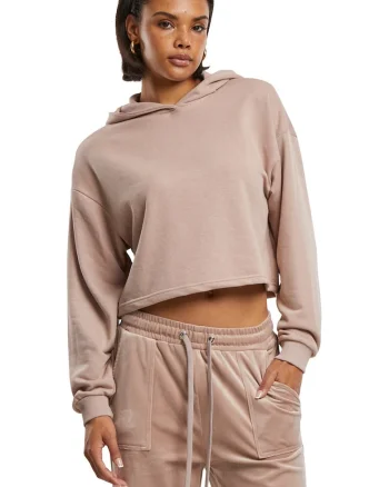 Hanorac crop cu maneci cazute, Nude rose