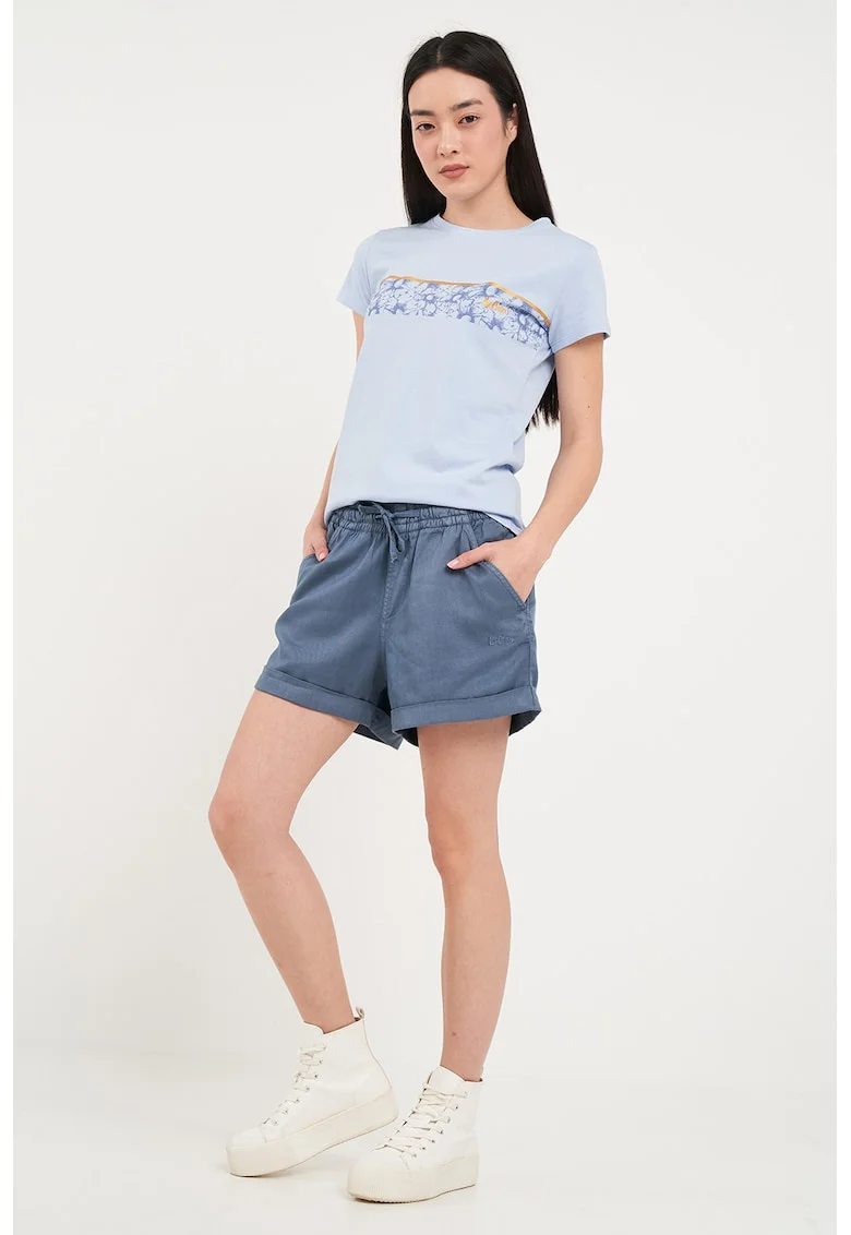 Pantaloni scurti din tencel cu logo si snur, Albastru cobalt