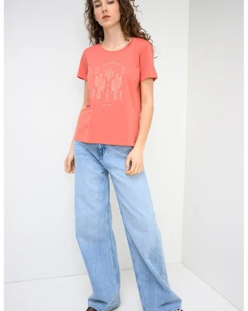 Tricou cu imprimeu grafic Alma, Roz somon