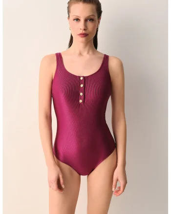 Costum de baie intreg cu striatii, Roz zmeuriu