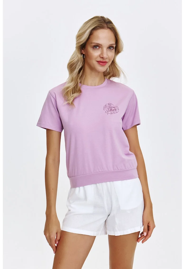 Tricou uni cu decolteu la baza gatului, Violet deschis