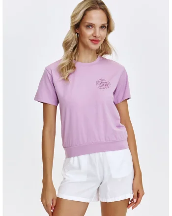 Tricou uni cu decolteu la baza gatului, Violet deschis