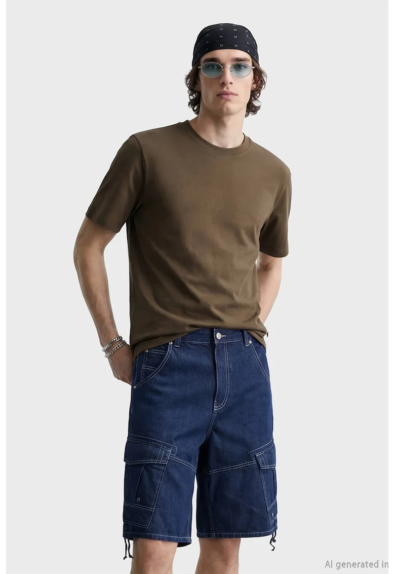 Tricou regular fit cu decolteu la baza gatului, Maro pamantiu