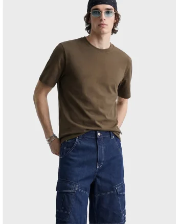 Tricou regular fit cu decolteu la baza gatului, Maro pamantiu