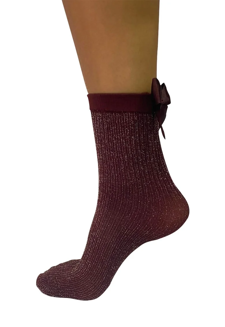 Sosete scurte cu insertii de lurex, Maro cognac/Argintiu