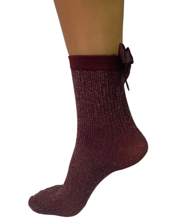Sosete scurte cu insertii de lurex, Maro cognac/Argintiu