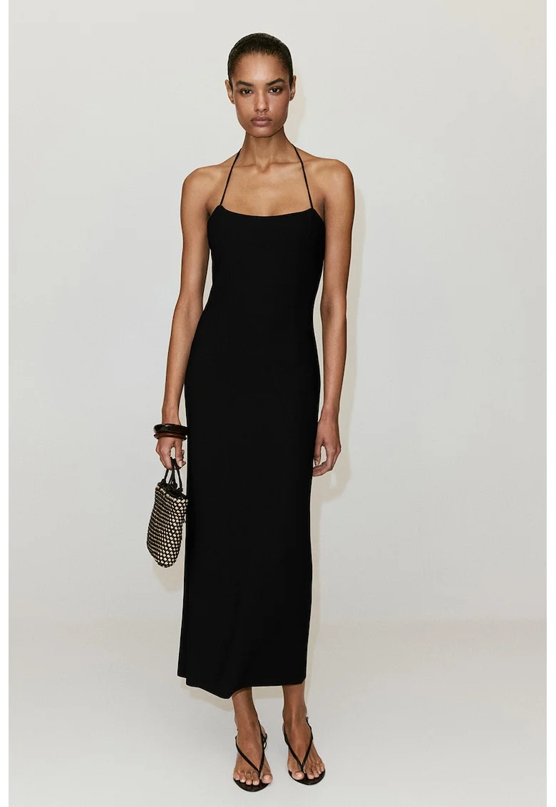 Rochie midi cu decolteu halter, Negru