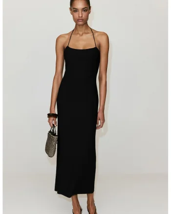 Rochie midi cu decolteu halter, Negru