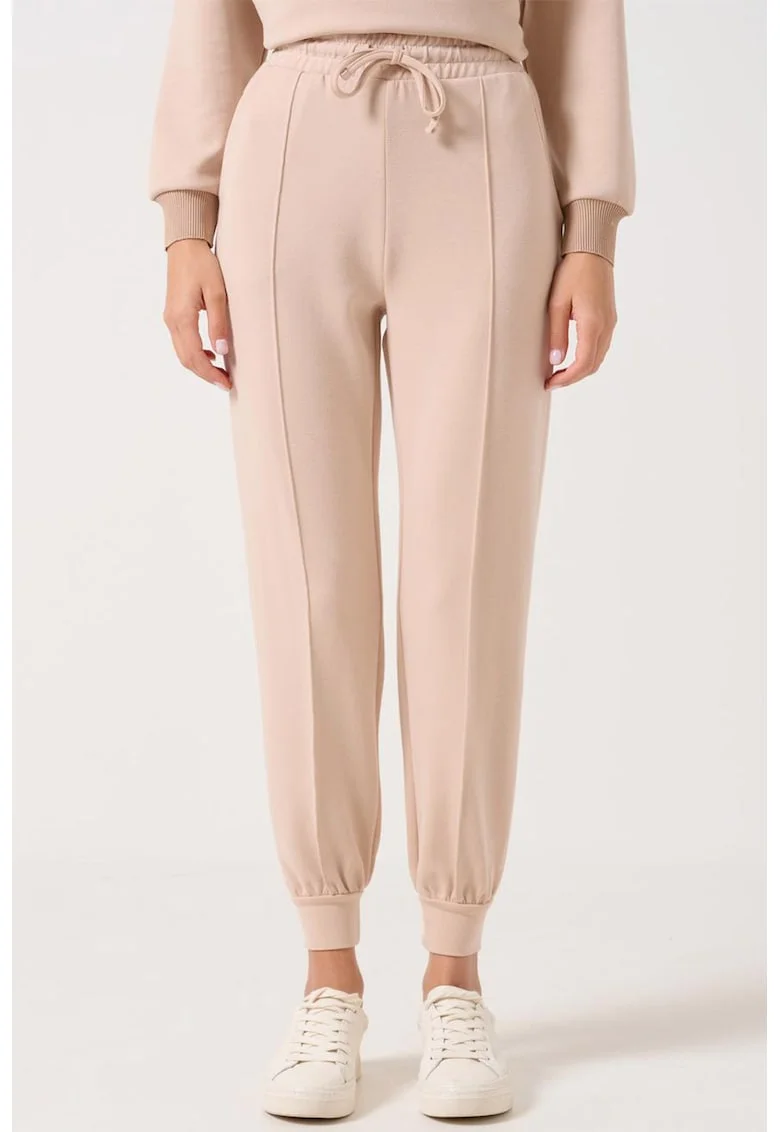 Pantaloni de trening din amestec de modal si snur in talie, Nude rose