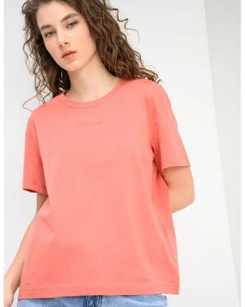 Tricou cu decolteu la baza gatului si logo Floris, Roz somon