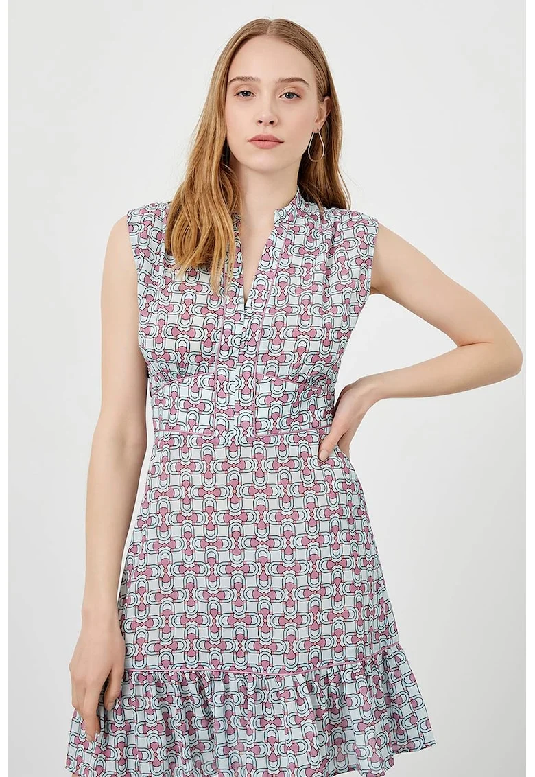 Rochie cu model si imprimeu grafic, Albastru pal/Roz prafuit